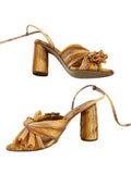 *NWT Loeffler Randall Camellia Pleated Faille Knot Bow Vamp Block Heel Sandals w/Box, Size 8