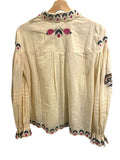 *Farm Rio Palms Paradise Sand Embroidered Cotton Long Sleeve Button Up Shirt Top, Size M