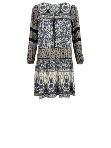 ^Sea NY Gemma Cotton Floral Blockprints Balloon Sleeve Round Neck Button Front Mini Dress, Size 6