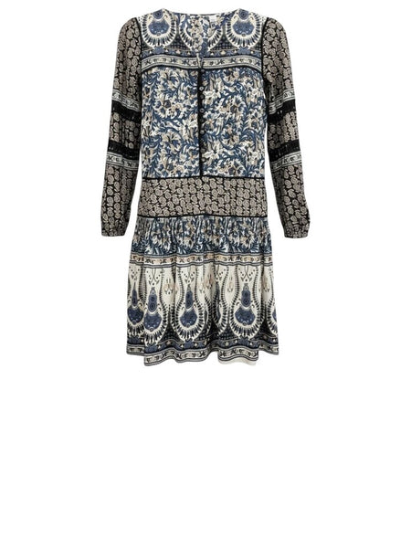 *Sea NY Gemma Cotton Floral Blockprints Balloon Sleeve Round Neck Button Front Mini Dress, Size 6