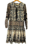 *Sea NY Gemma Cotton Floral Blockprints Balloon Sleeve Round Neck Button Front Mini Dress, Size 6