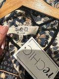 *Sea NY Gemma Cotton Floral Blockprints Balloon Sleeve Round Neck Button Front Mini Dress, Size 6