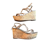 *AS IS Prada Leather Straps & Knots Platform Cork 4" Wedge Sandal, Size 38.5