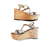 *AS IS Prada Leather Straps & Knots Platform Cork 4" Wedge Sandal, Size 38.5