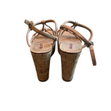*AS IS Prada Leather Straps & Knots Platform Cork 4" Wedge Sandal, Size 38.5