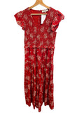 *Sea NY Alessia Cotton Floral Flutter Sleeve V-Neck Smocked Tiered Midi Dress, Size 6