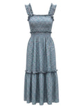 *Sea NY Lilly Cotton Floral Ruffle Trim Wide Strap Cami Square Neck Smocked Midi Dress, Size M