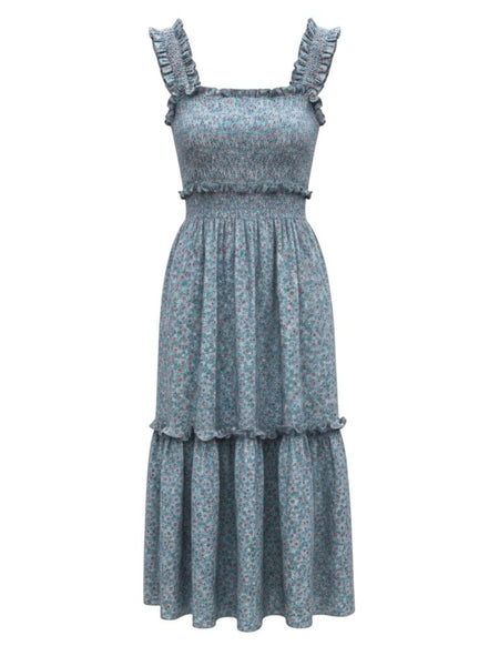 ^Sea NY Lilly Cotton Floral Ruffle Trim Wide Strap Cami Square Neck Smocked Midi Dress, Size M