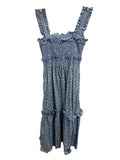 *Sea NY Lilly Cotton Floral Ruffle Trim Wide Strap Cami Square Neck Smocked Midi Dress, Size M