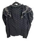 *Ulla Johnson Clementine Cotton Dot Tipped Ruffle Trim Long Sleeve Collared Button-Up Top, Size 6