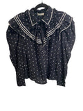 *Ulla Johnson Clementine Cotton Dot Tipped Ruffle Trim Long Sleeve Collared Button-Up Top, Size 6