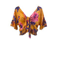 *NWT Ramy Brook Tamar Silk Blend Floral Flutter Sleeve V Neck Knot Front Smocked Hem Crop Top, Size XS