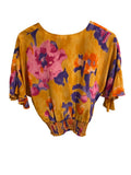 *NWT Ramy Brook Tamar Silk Blend Floral Flutter Sleeve V Neck Knot Front Smocked Hem Crop Top, Size XS