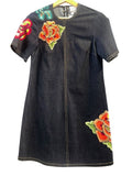 *Cinq a Sept Ashton Embroidered Denim Short Sleeve Round Neck Mini Shift Dress, Size 00