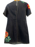 *Cinq a Sept Ashton Embroidered Denim Short Sleeve Round Neck Mini Shift Dress, Size 00