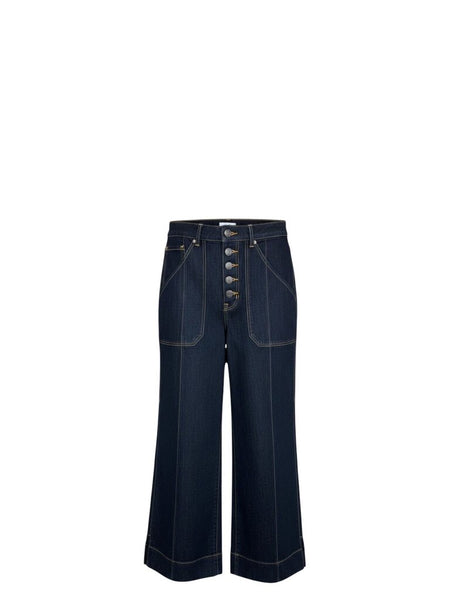 ^Cinq a Sept Benji Stretch Cotton Denim High Rise Button Fly Utility Pocket Wide Leg Crop Pants, Size 2