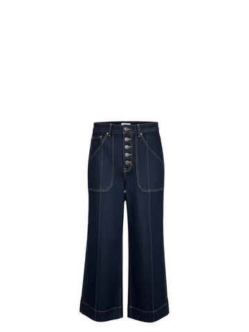 ^Cinq a Sept Benji Stretch Cotton Denim High Rise Button Fly Utility Pocket Wide Leg Crop Pants, Size 2