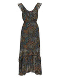 *Ramy Brook Avayah Chiffon Floral Sleeveless Ruffle V-Neck Hi/Lo Hem Midi Dress, Size XS