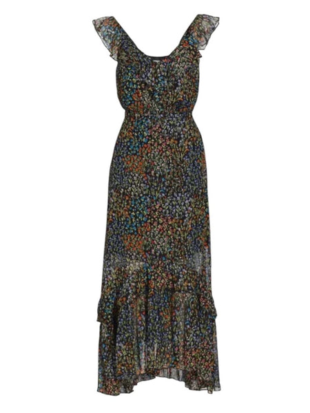 ^Ramy Brook Avayah Chiffon Floral Sleeveless Ruffle V-Neck Hi/Lo Hem Midi Dress, Size XS