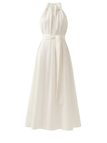 *NWT Aje. Muriel Linen Blend Sleeveless Halter High Crew Tie Back Bow Midi Dress, Size AU 6=US 2