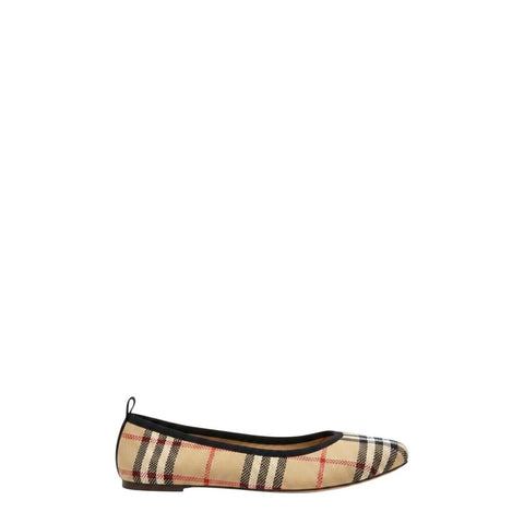 ^Burberry Ralf Vintage Check Stretch Knit & Leather Round Toe Ballet Flats, Size 38.5