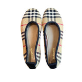 *Burberry Ralf Vintage Check Stretch Knit & Leather Round Toe Ballet Flats, Size 38.5