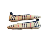 *Burberry Ralf Vintage Check Stretch Knit & Leather Round Toe Ballet Flats, Size 38.5