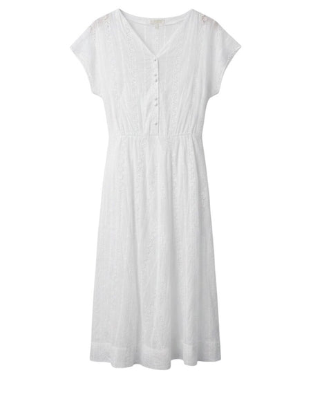 ^Suzie Kondi Madeira Cotton Eyelet Cap Sleeve Round Neck Button Front Midi Dress, Size XL