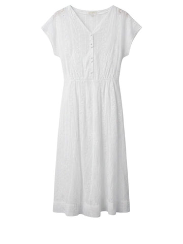 ^Suzie Kondi Madeira Cotton Eyelet Cap Sleeve Round Neck Button Front Midi Dress, Size XL