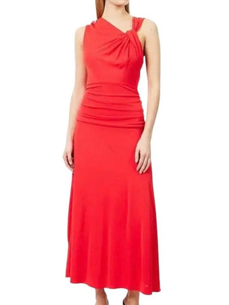 *NWT Me+Em Asymmetric Crepe Stretch Knit Sleeveless Ruched Waist Maxi Dress, Size 10