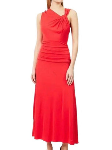 *NWT Me+Em Asymmetric Crepe Stretch Knit Sleeveless Ruched Waist Maxi Dress, Size 10