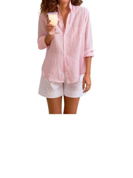 ^Frank & Eileen Eileen Relaxed Fit Linen Stripe Long Sleeve Collared V-Neck Button-Up Shirt, Size M