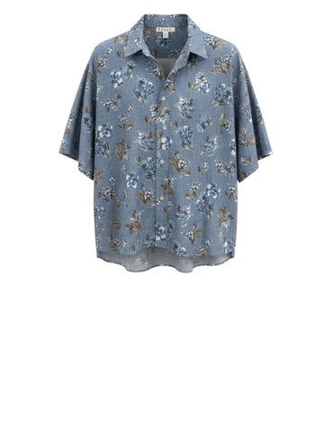 ^Frank & Eileen Rosie Relaxed Fit Linen Floral Short Sleeve Collared V-Neck Button-Up Shirt, Size M