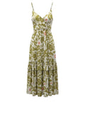 *Corey Lynn Calter Macie Surise Aloha Leaf Cotton Cami V-Neck Tiered Midi Dress, Size M