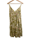 *Corey Lynn Calter Macie Surise Aloha Leaf Cotton Cami V-Neck Tiered Midi Dress, Size M