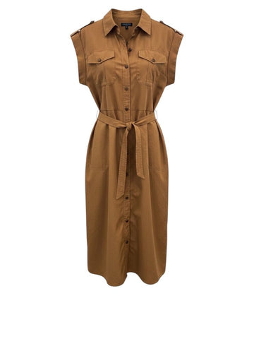 *Rag & Bone Roxanne Cotton Poplin Cap Sleeve Tie Waist Button Front Utility Mini Shirt Dress, Size S