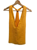 *FRAME Draped Crinkle Silk Sleeveless Halter Neck V-Back Top, Size L