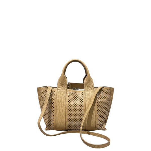 ^Pedro Garcia Mini Perfed Tote Perforated Leather Top Handle & Strap Zip Top Pouch Crossbody Bag