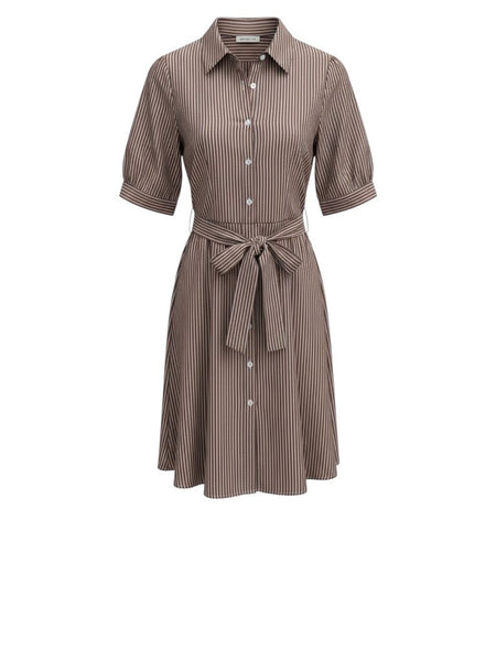 *A Shirt Thing Suzanne Cotton Stripe Short Sleeve Collared Button-Up Belted Midi Dress, Size P(XS)