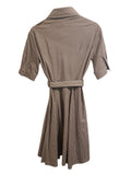 *A Shirt Thing Suzanne Cotton Stripe Short Sleeve Collared Button-Up Belted Midi Dress, Size P(XS)