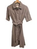 *A Shirt Thing Suzanne Cotton Stripe Short Sleeve Collared Button-Up Belted Midi Dress, Size P(XS)
