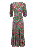 *Rhode Fiona Cotton Poplin Floral Puff Sleeve Surplice Tie Wrap Midi Dress, Size XS