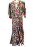 *Rhode Fiona Cotton Poplin Floral Puff Sleeve Surplice Tie Wrap Midi Dress, Size XS