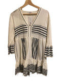 *Lemlem Eshe Cotton Wovem Stripe Bell Elbow Sleeve V-Neck Tiered Mini Dress, Size M