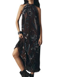 ^NWT Farm Rio Pleated Halter Dress Crepe Floral Sleeveless Tie Halter Neck Maxi Dress, Size S