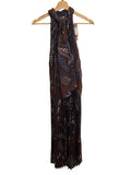 ^NWT Farm Rio Pleated Halter Dress Crepe Floral Sleeveless Tie Halter Neck Maxi Dress, Size S