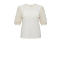 *NWT FRAME Frankie Cotton Jersey Ruched Lace Puff Sleeve Crew Neck Tee Top, Size S