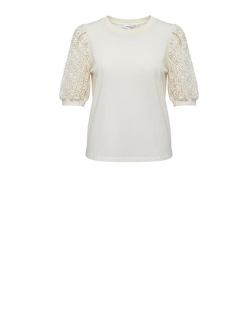 *NWT FRAME Frankie Cotton Jersey Ruched Lace Puff Sleeve Crew Neck Tee Top, Size S