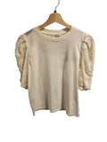 *NWT FRAME Frankie Cotton Jersey Ruched Lace Puff Sleeve Crew Neck Tee Top, Size S