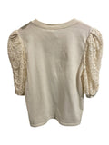 *NWT FRAME Frankie Cotton Jersey Ruched Lace Puff Sleeve Crew Neck Tee Top, Size S